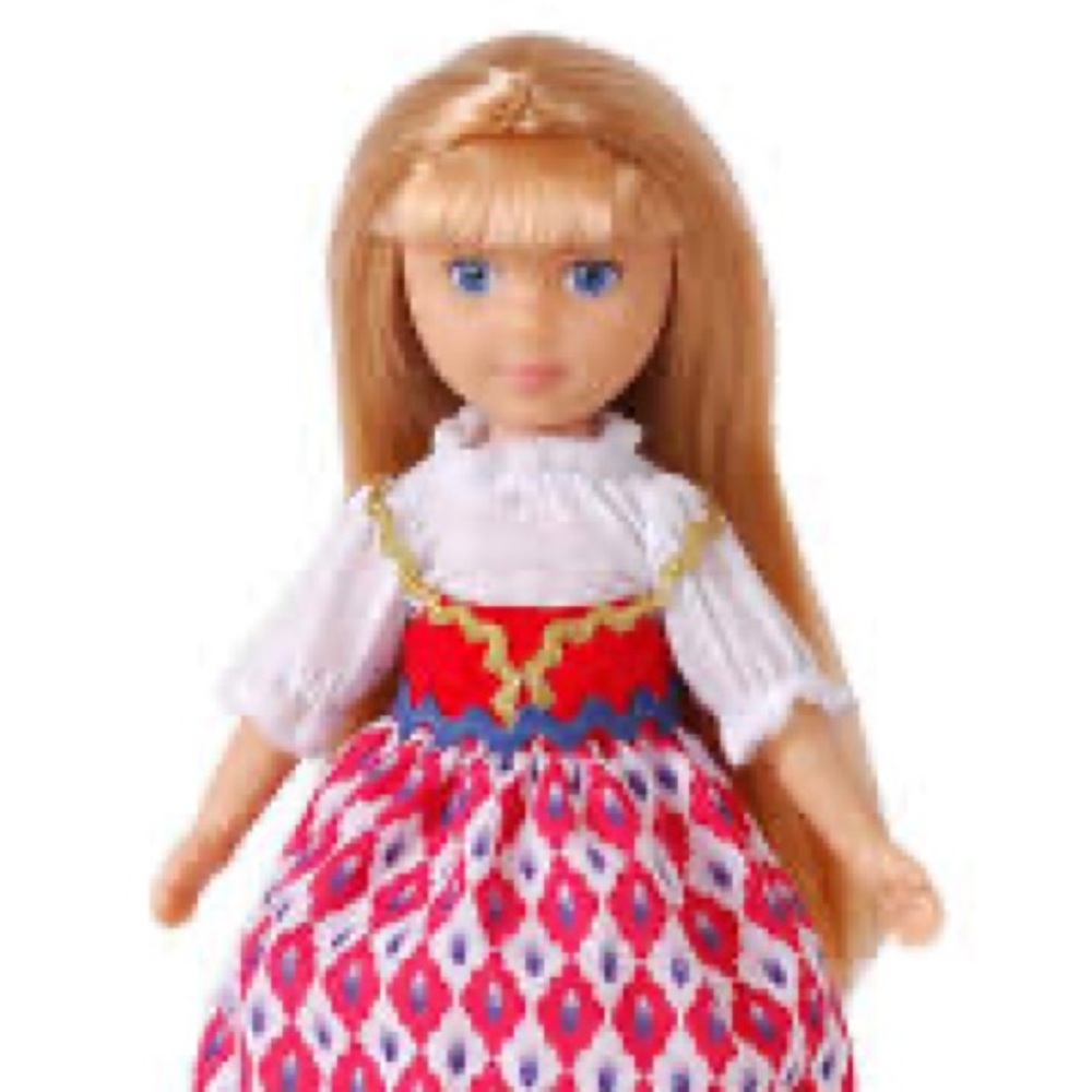 Madame Fashion Play Travel Russia Doll Red, White & Blue Patterned Dress
